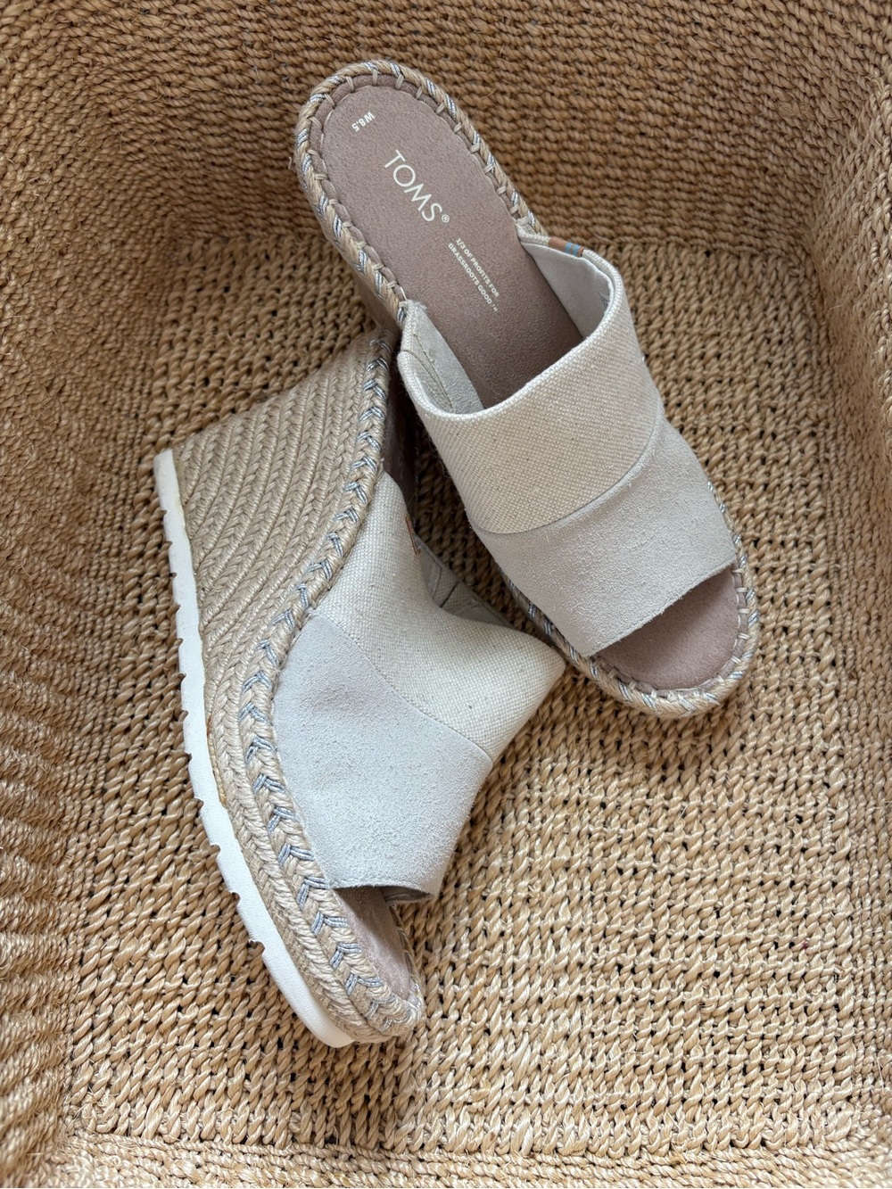 TOMS Neutral Beige Slip-On Espadrille Mules - Picture 2 of 3